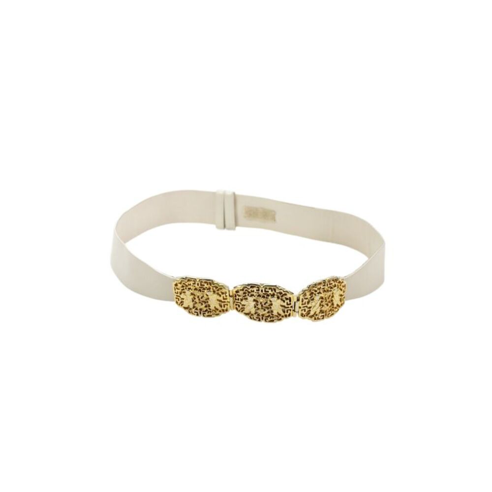 Judith Leiber Womens Leather Gold Tone Buckle Gladiator Belt White Size One Size